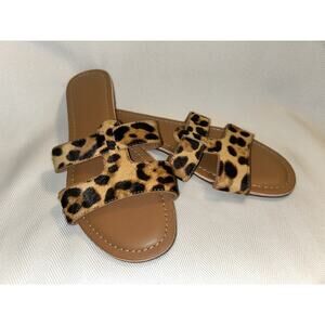 J.Crew Calf Hair Beachside Slide Leopard Flat Sandals Women’s Size 7
